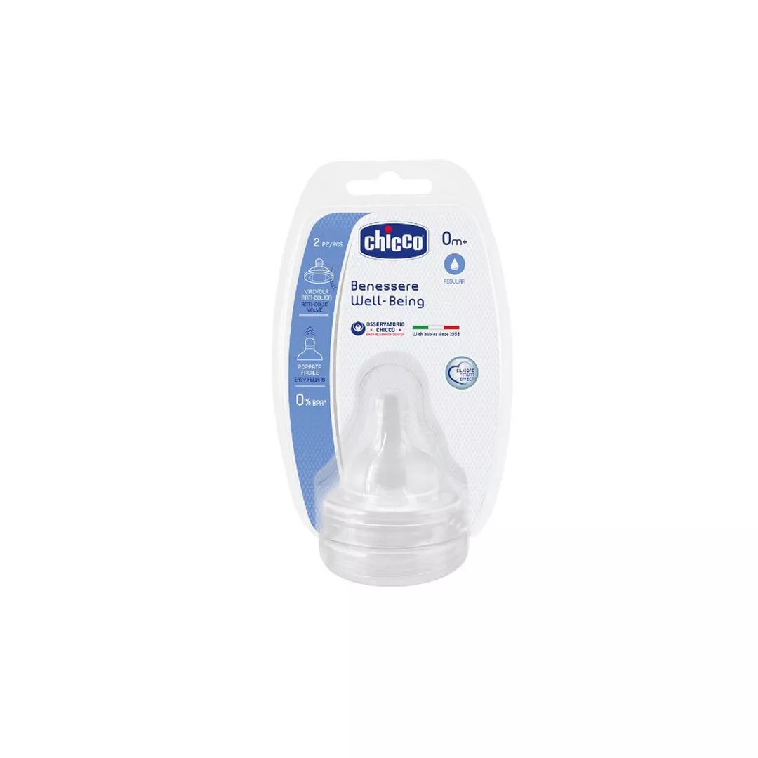 Tetina Silicon Physiologic cu flux normal, 0 luni +, 2 bucati, Chicco, [],farmaciabajan.ro