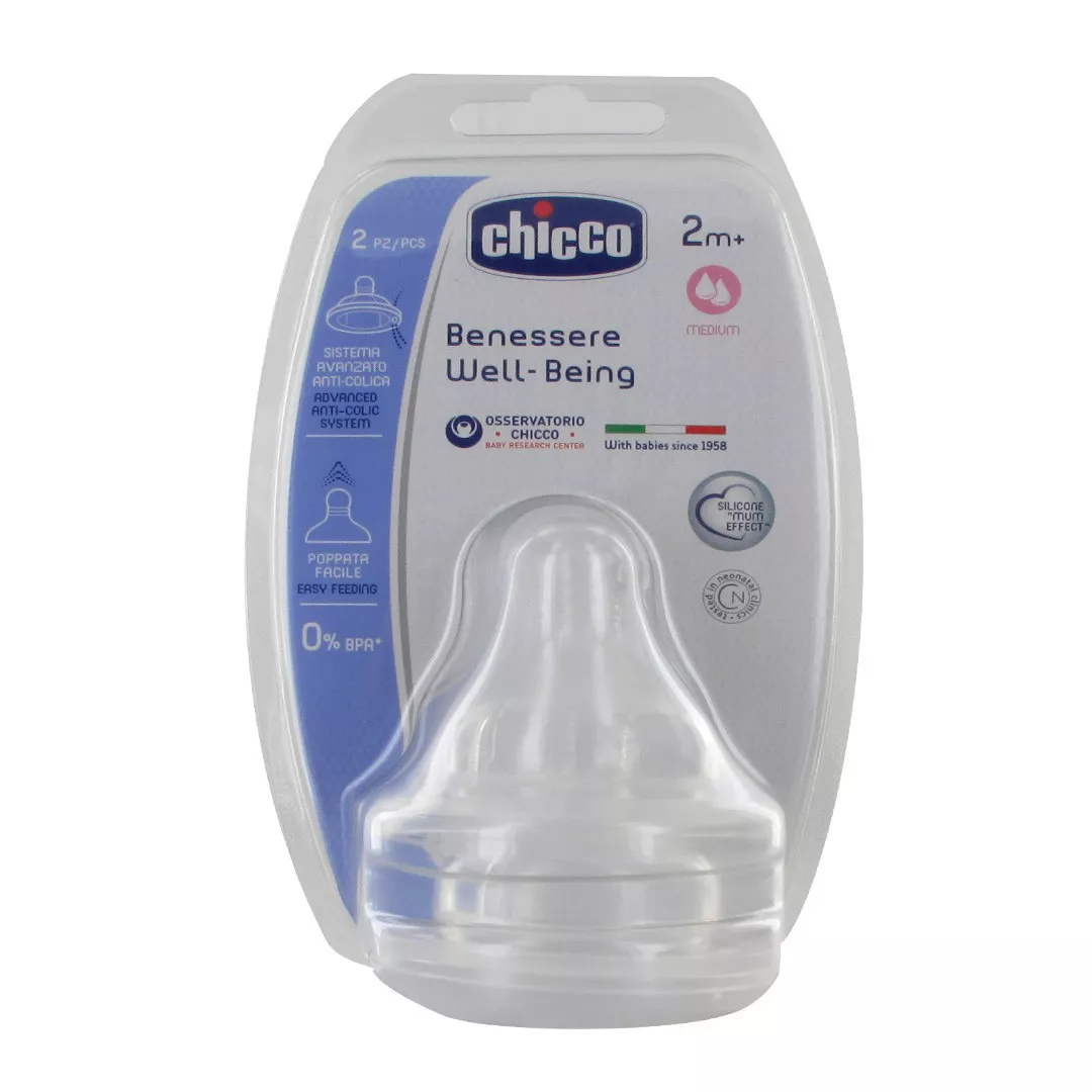 Tetina silicon PHYSIOLOGIC, flux mediu, sistem avansat anticolici, 2 luni+, 2 bucati, Chicco, [],farmaciabajan.ro