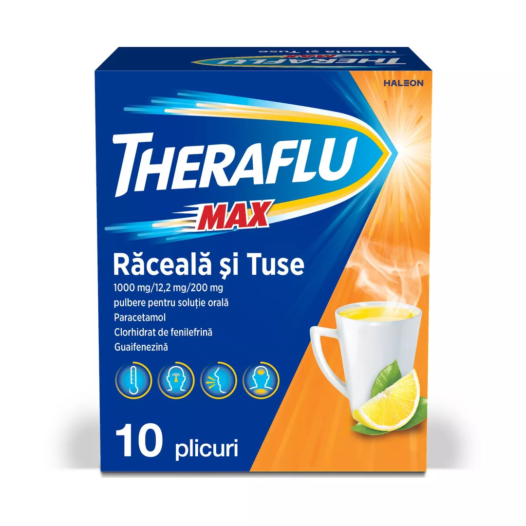 Theraflu Max raceala si tuse, 10 plicuri, [],farmaciabajan.ro