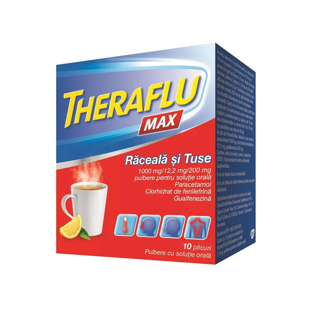 Theraflu Max raceala si tuse, 10 plicuri, [],farmaciabajan.ro