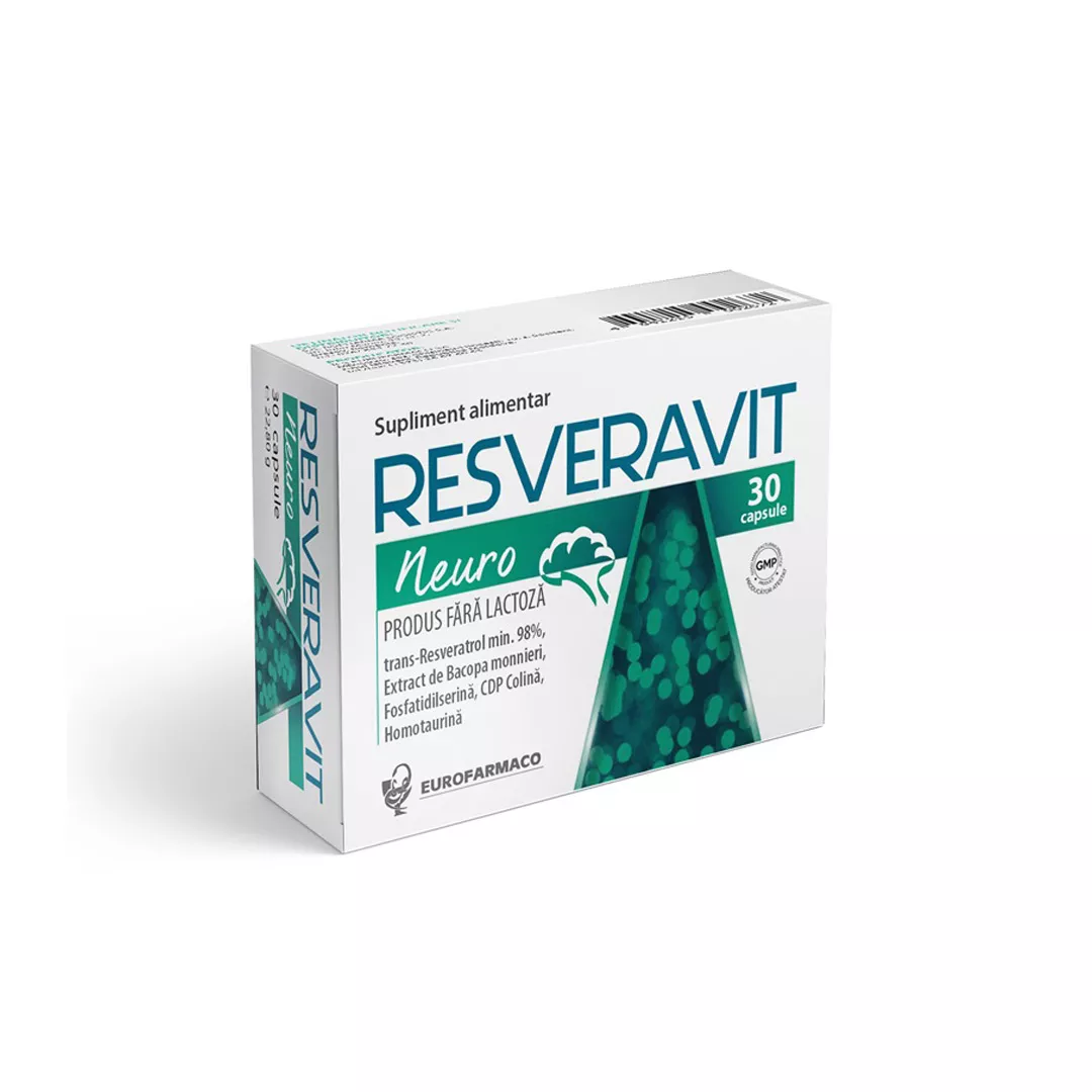 Tonic natural al sistemului nervos si vascular Resveravit Neuro, 30 capsule, Eurofarmaco, [],farmaciabajan.ro