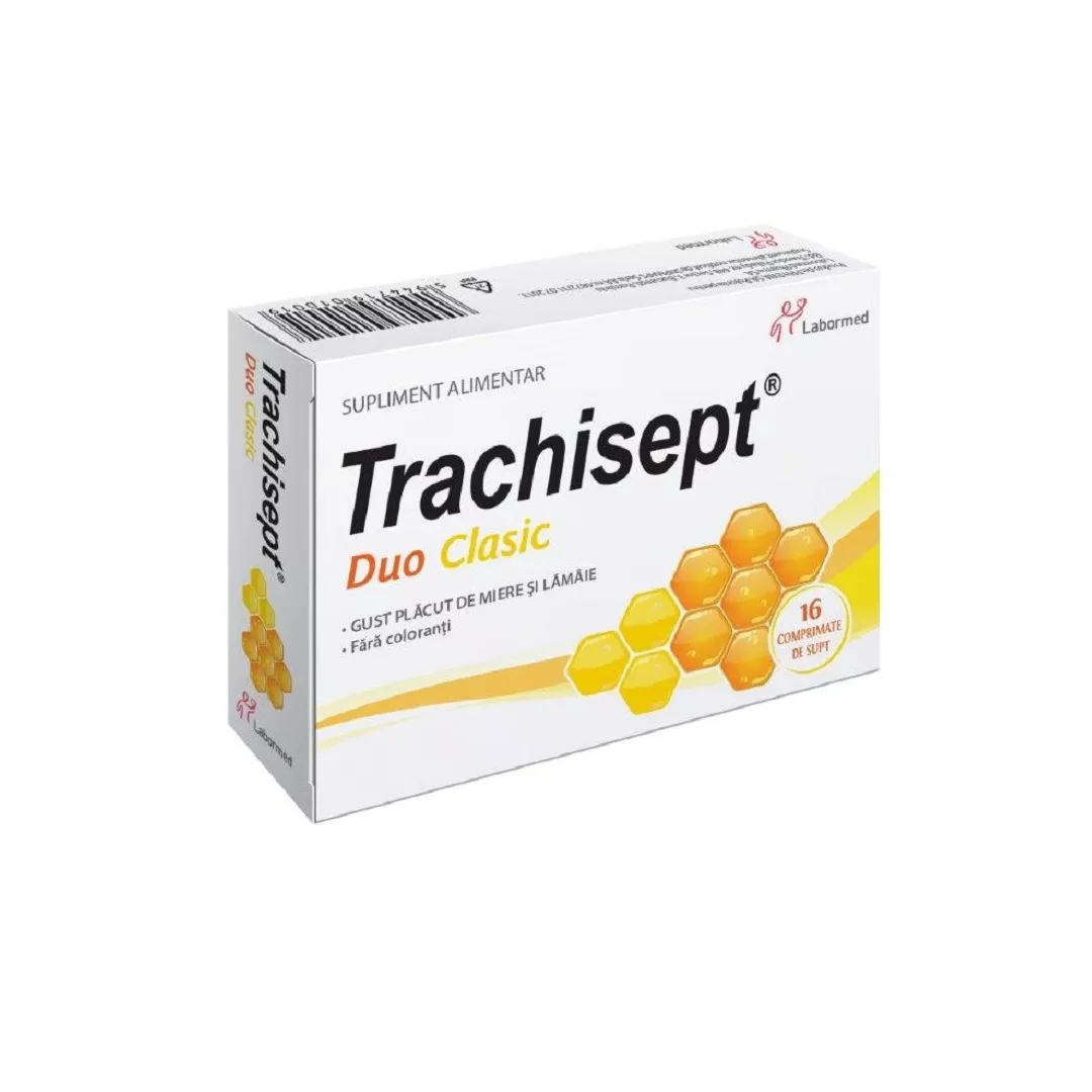 Trachisept Duo Clasic, cu miere si lamaie, 16 comprimate, Labormed, [],farmaciabajan.ro