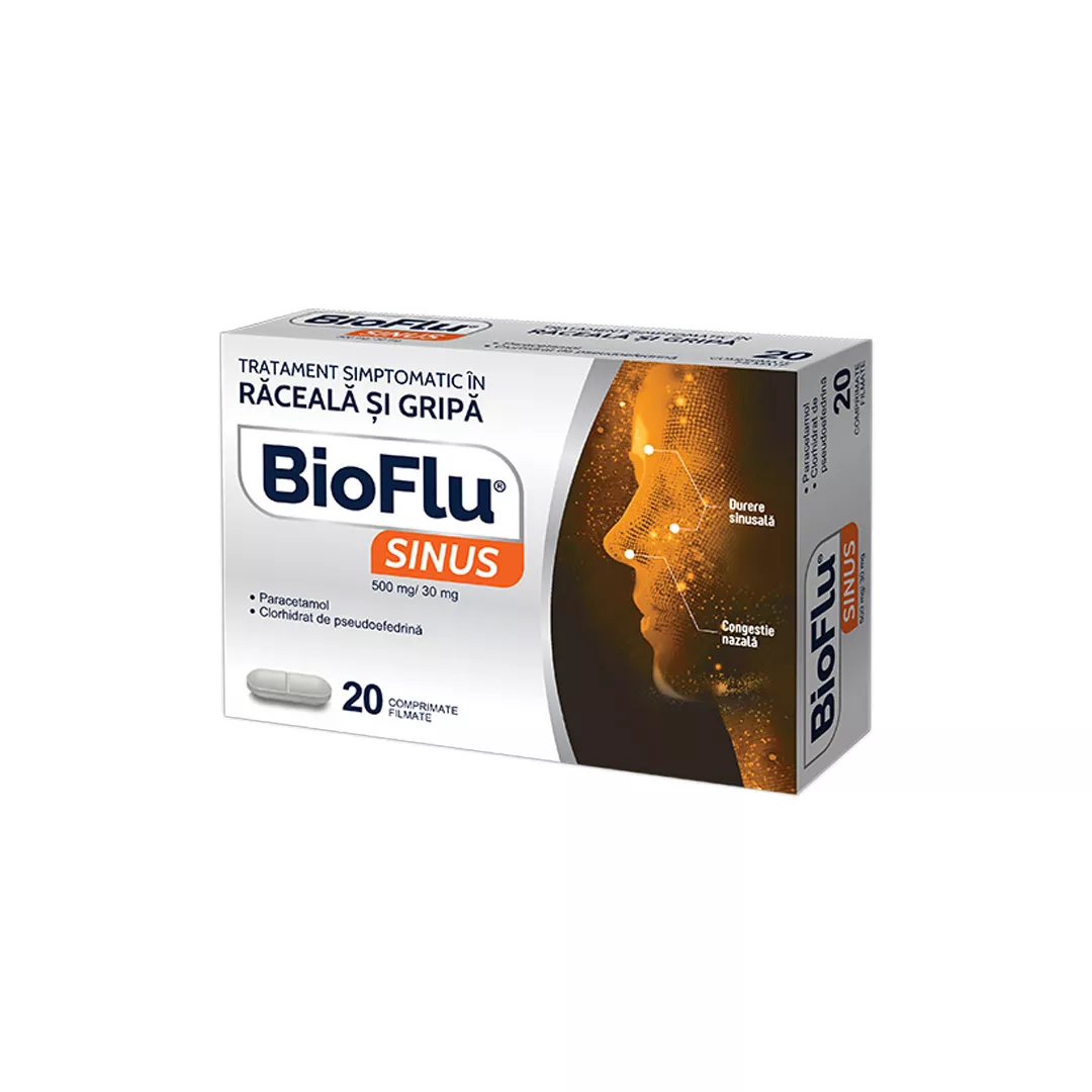 Tratament simptomatic in raceala si gripa Bioflu® Sinus, 20 comprimate, Biofarm, [],farmaciabajan.ro