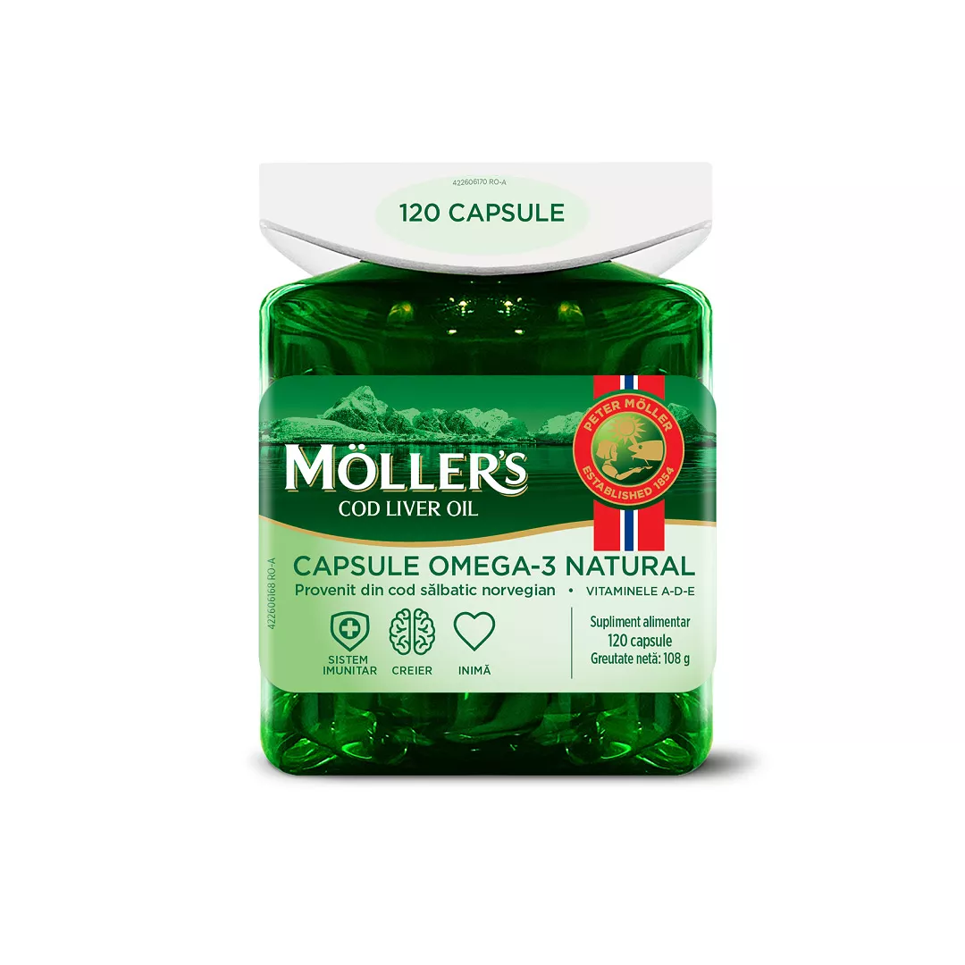 Ulei de ficat de cod, 120 capsule, Moller's, [],farmaciabajan.ro