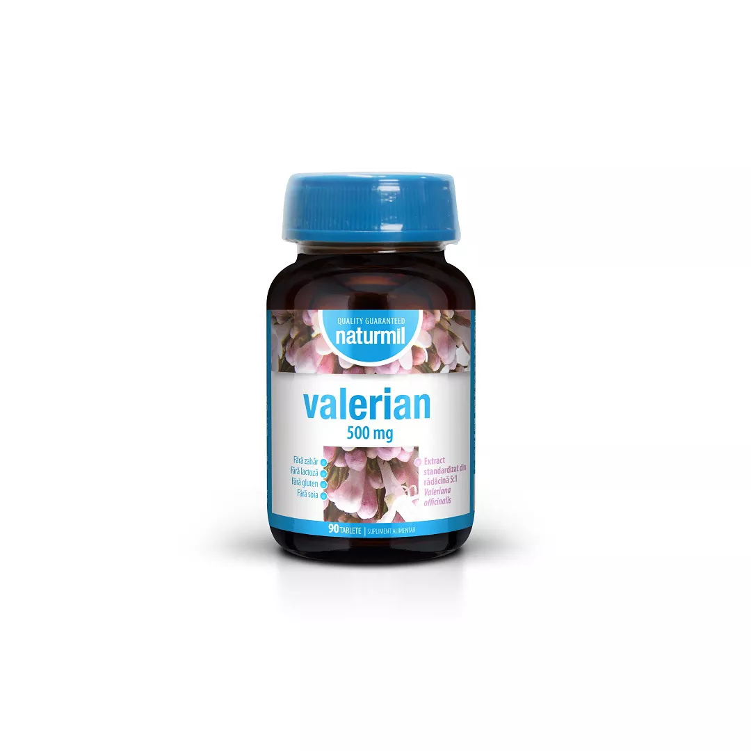 Valeriana, 500 mg, 90 tablete, Naturmil, [],farmaciabajan.ro