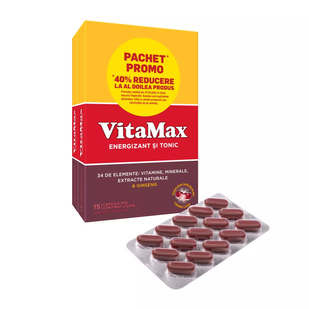 Vitamax, 15 capsule moi, Pachet 1+1 (-40% reducere la al-2-lea produs), [],farmaciabajan.ro