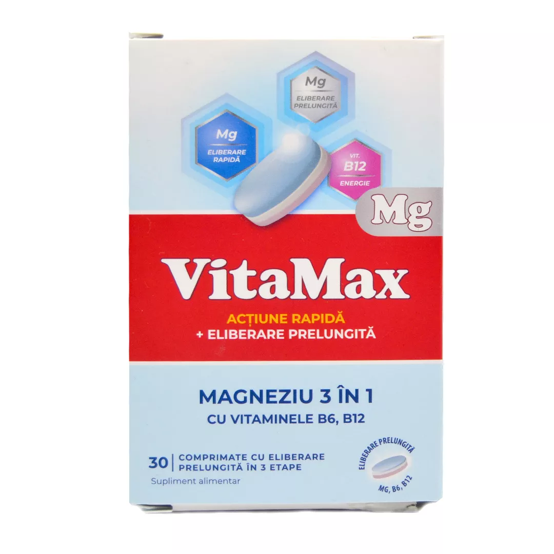 Vitamax magneziu 3 in1, 30 comprimate, Perrigo, [],https:farmaciabajan.ro