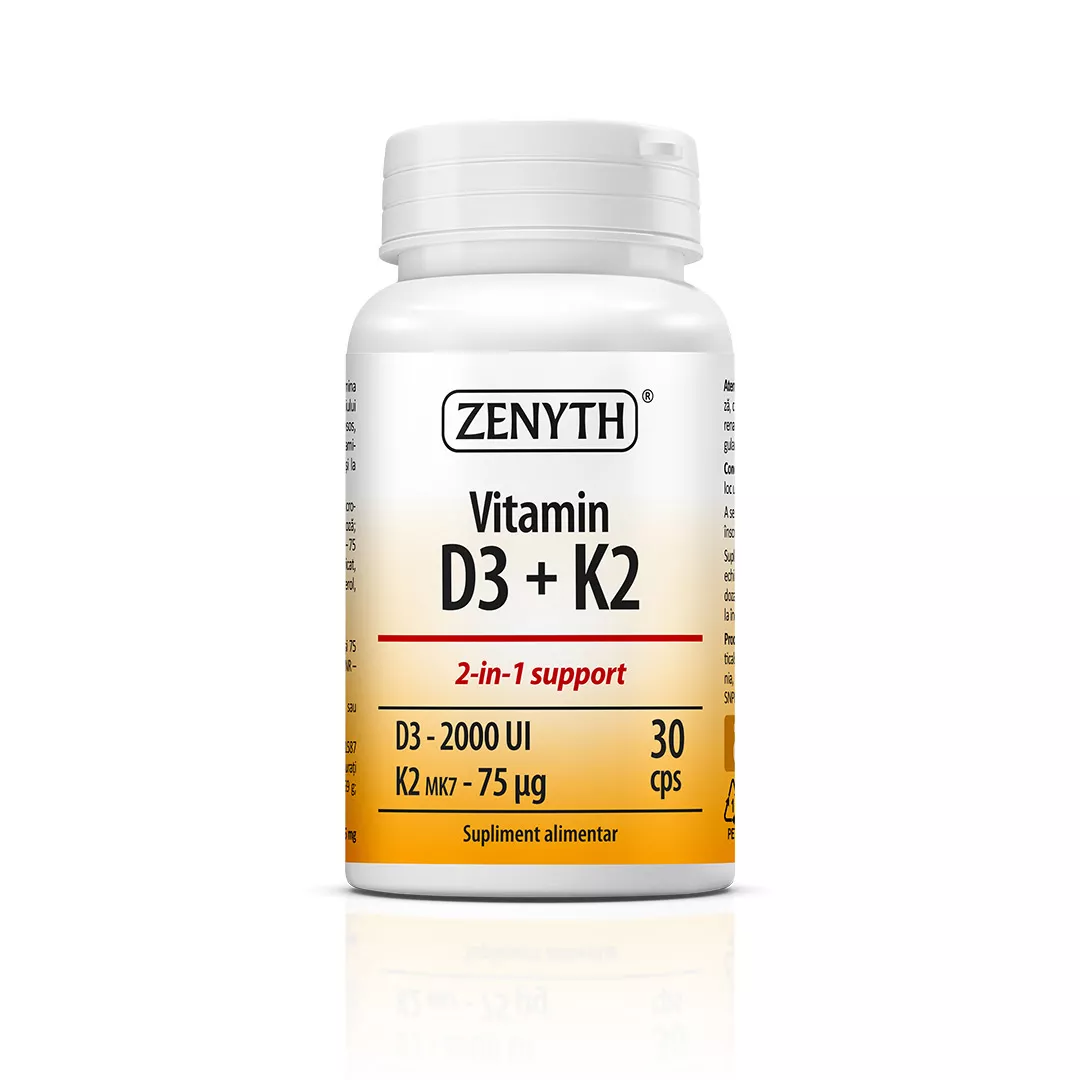 Vitamina D3 + K2, 2000 UI D3 + 75 mcg K2/capsula, 30 capsule, Zenyth, [],farmaciabajan.ro