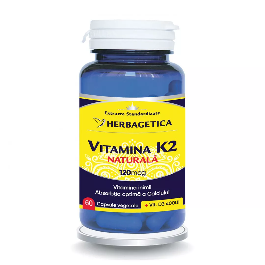 Vitamina K2 MK7 naturala 120mcg, 60 capsule, Herbagetica, [],farmaciabajan.ro