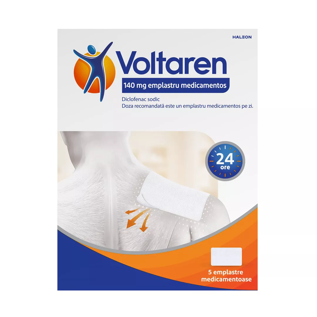 Voltaren, 140 mg emplastru medicamentos, 5 bucati, Haleon, [],farmaciabajan.ro
