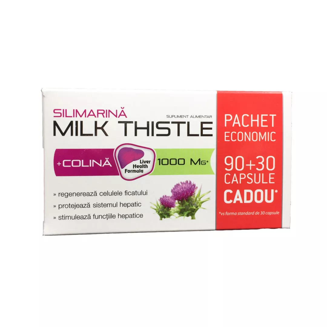 Silimarina milk thistle + Colina 90 capsule + 30 capsule Cadou, Zdrovit, [],https:farmaciabajan.ro