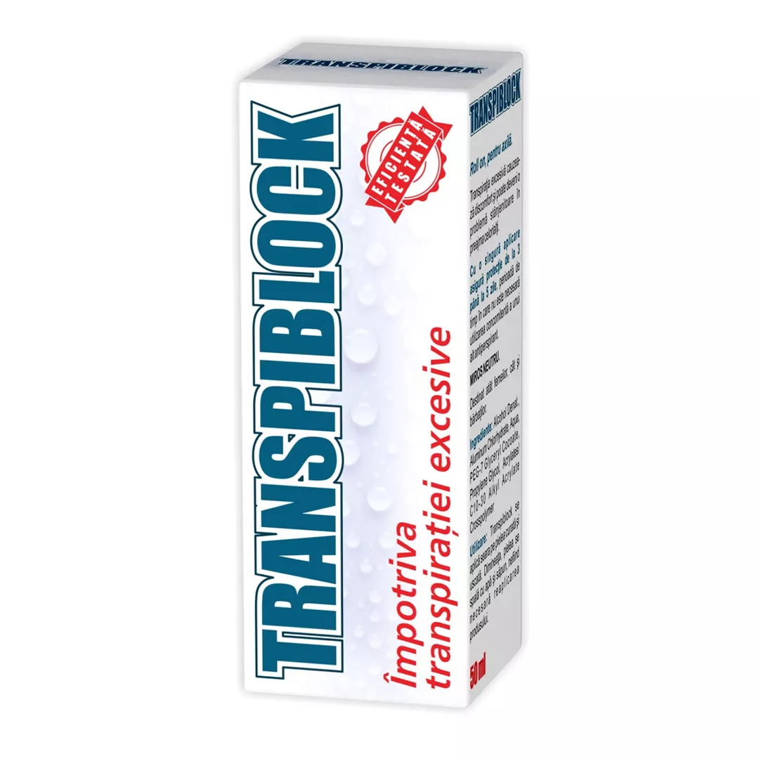 Roll-on impotriva transpiratiei excesive Transpiblock, 50 ml, Zdrovit, [],https:farmaciabajan.ro