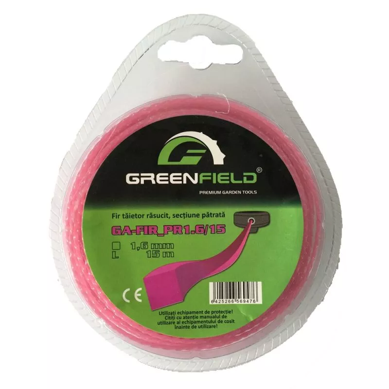 Fir din nailon pătrat răsucit pentru motocoase 1.6mm Greenfield, [],bricolajmarket.ro
