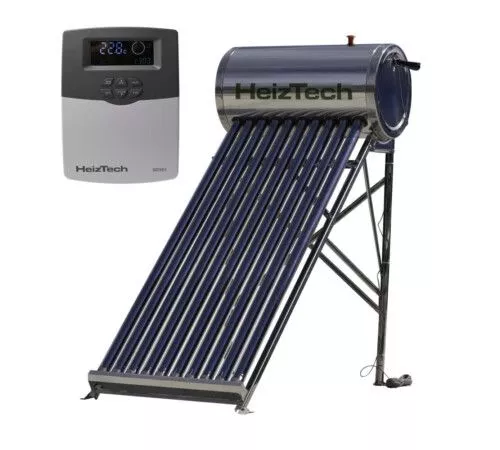 Panou solar automatizat, cu 10 tuburi vidate, pentru preparare apa calda menajera, cu rezervor otel inoxidabil nepresurizat 100 litri, controler SR501, HeizTech, [],bricolajmarket.ro