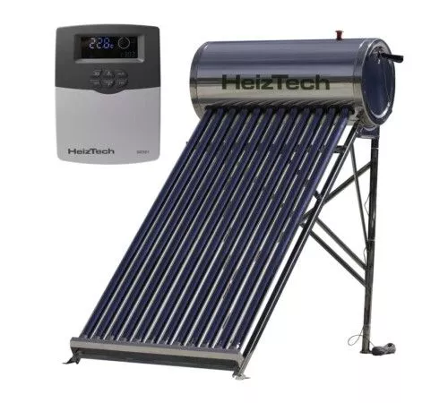 Panou solar automatizat, cu 12 tuburi vidate, pentru preparare apa calda menajera, cu rezervor otel inoxidabil nepresurizat 120 litri, controler SR501, HeizTech, [],bricolajmarket.ro