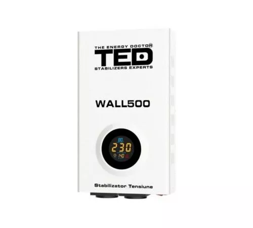 Stabilizator tensiune 500VA, AVR, relee, 300 W, display LCD, 1 iesire schuko, montaj pe perete, TED002174, TED, [],bricolajmarket.ro