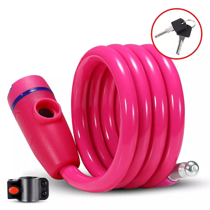 Antifurt bicicleta cablu spiralat 1.2m si cheie Forever - roz