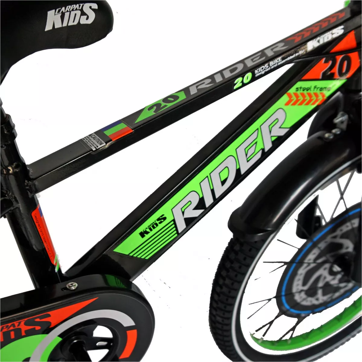 Bicicleta baieti CARPAT RIDER C2007C, roata 20", V-Brake, 7-10 ani, negru/verde - RESIGILATA