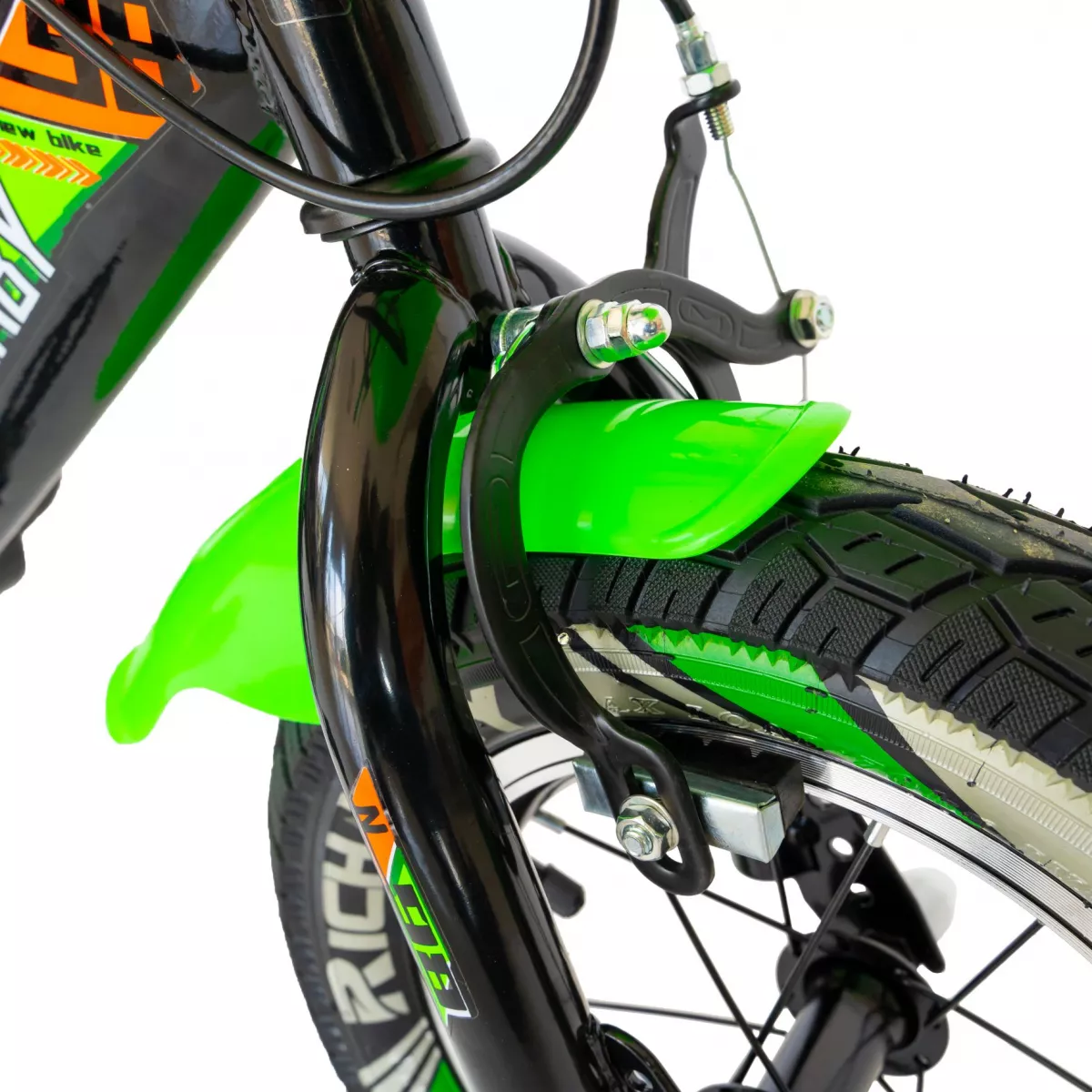 Bicicleta baieti Rich Baby R1407A, roata 14", C-Brake, roti ajutatoare cu LED, 3-5 ani, negru/verde 