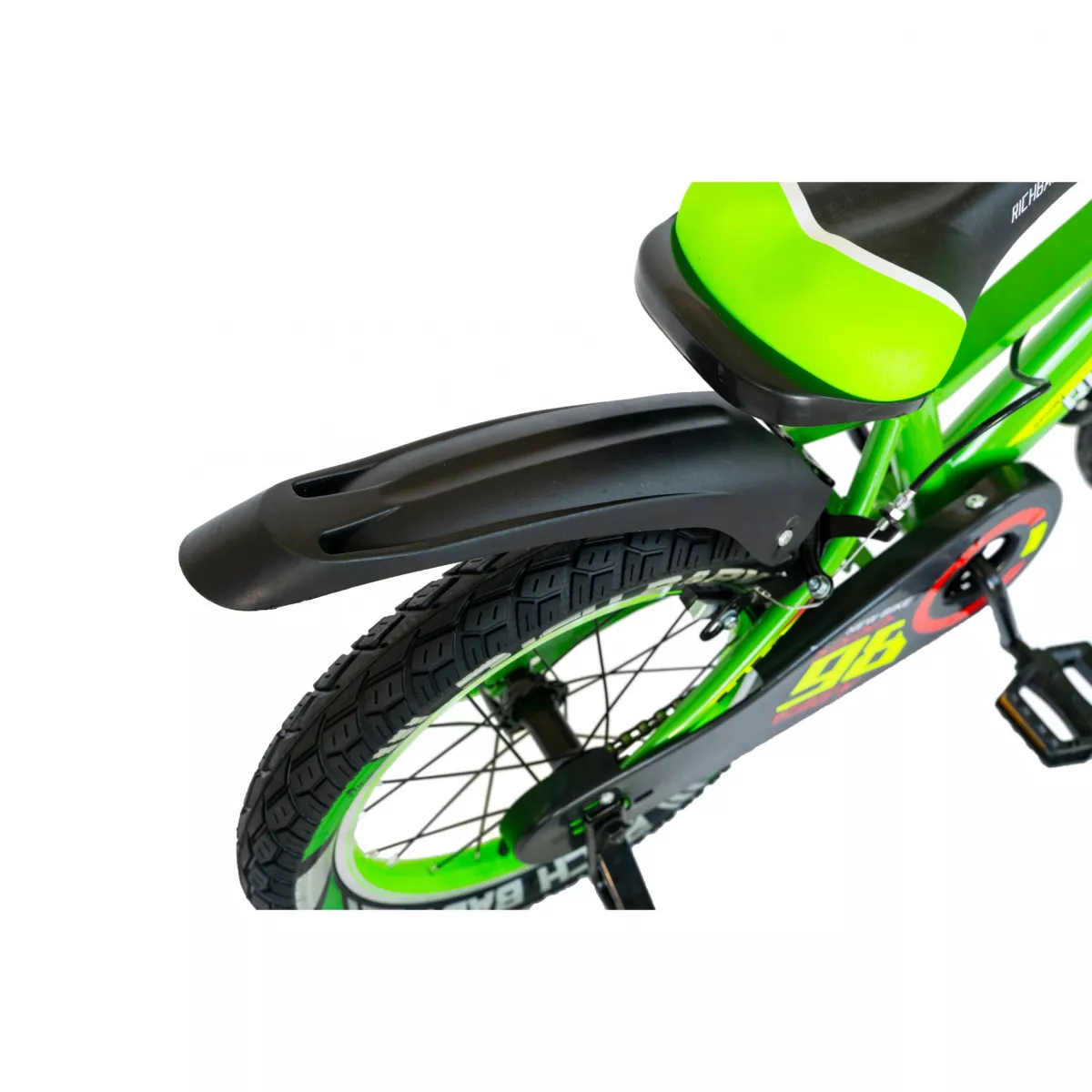 Bicicleta baieti Rich Baby R1607A, roata 16", C-Brake otel, roti ajutatoare cu LED, 4-6 ani, verde/negru