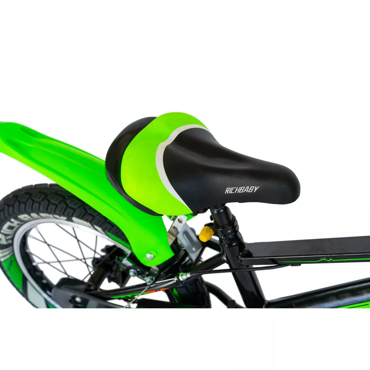 Bicicleta baieti Rich Baby R1807A, roata 18", C-Brake otel, roti ajutatoare cu LED, 5-7 ani, negru/verde 