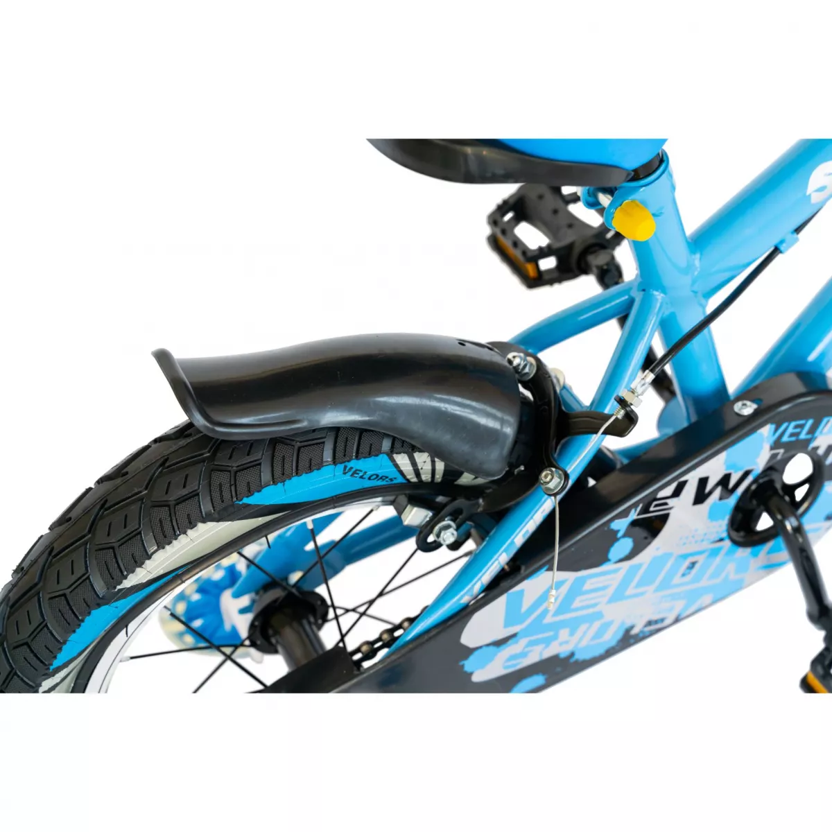 Bicicleta baieti VELORS V1401A, roata 14", C-Brake, roti ajutatoare LED, 3-5 ani, albastru/alb