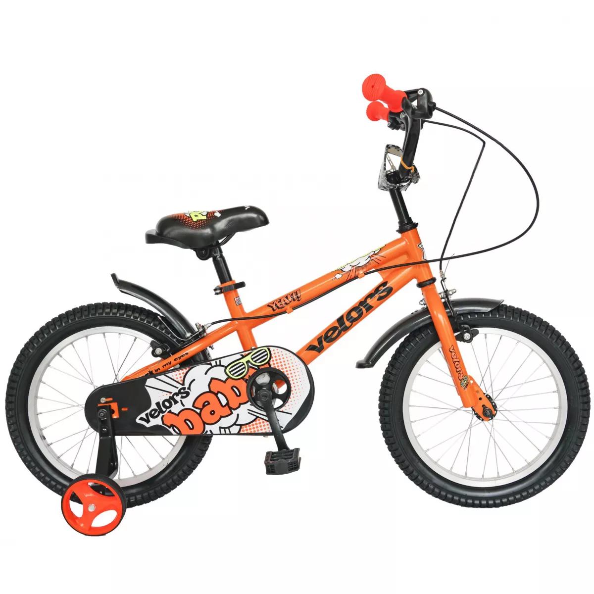 Bicicleta baieti VELORS V1801A, roata 18", C-Brake, roti ajutatoare, 5-7 ani, portocaliu/negru 