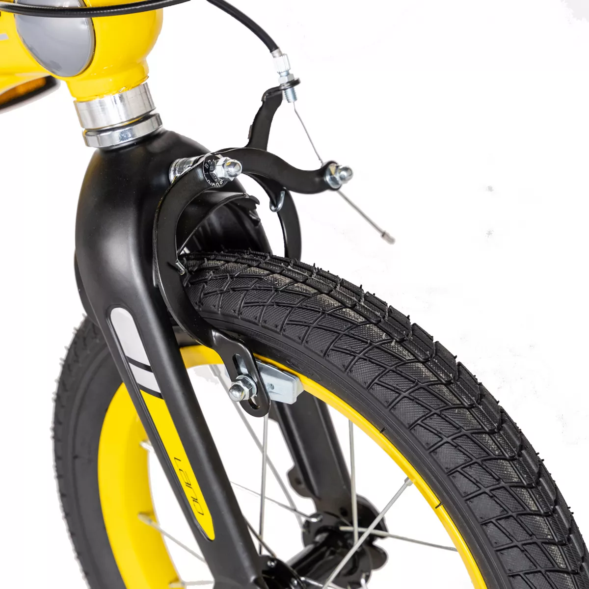 Bicicleta copii W1439D, roata 14", cadru aliaj magneziu, frana C-Brake, roti ajutatoare, 3-5 ani, galben/negru