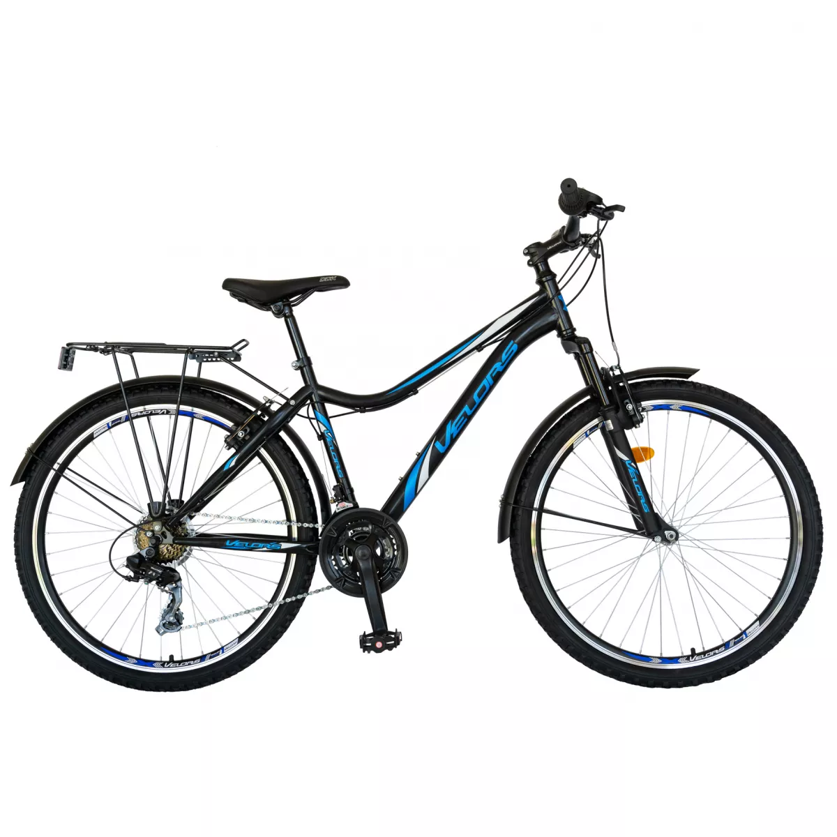 Bicicleta CITY Velors V2433B, roata 24 inch, echipare Shimano, 18 viteze, culoare negru/albastru