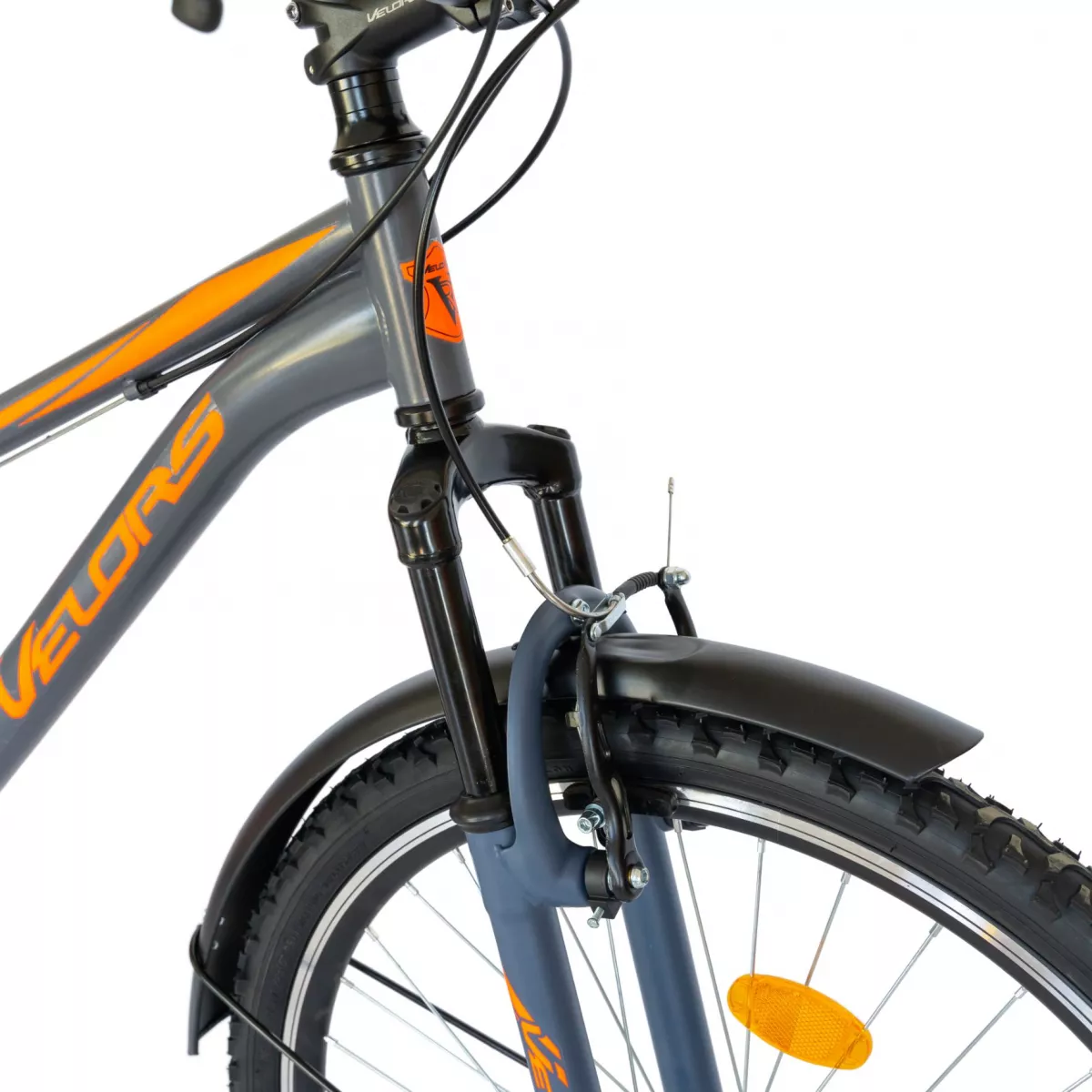 Bicicleta CITY Velors V2633B, roata 26 inch, echipare Shimano, 18 viteze, culoare gri/portocaliu