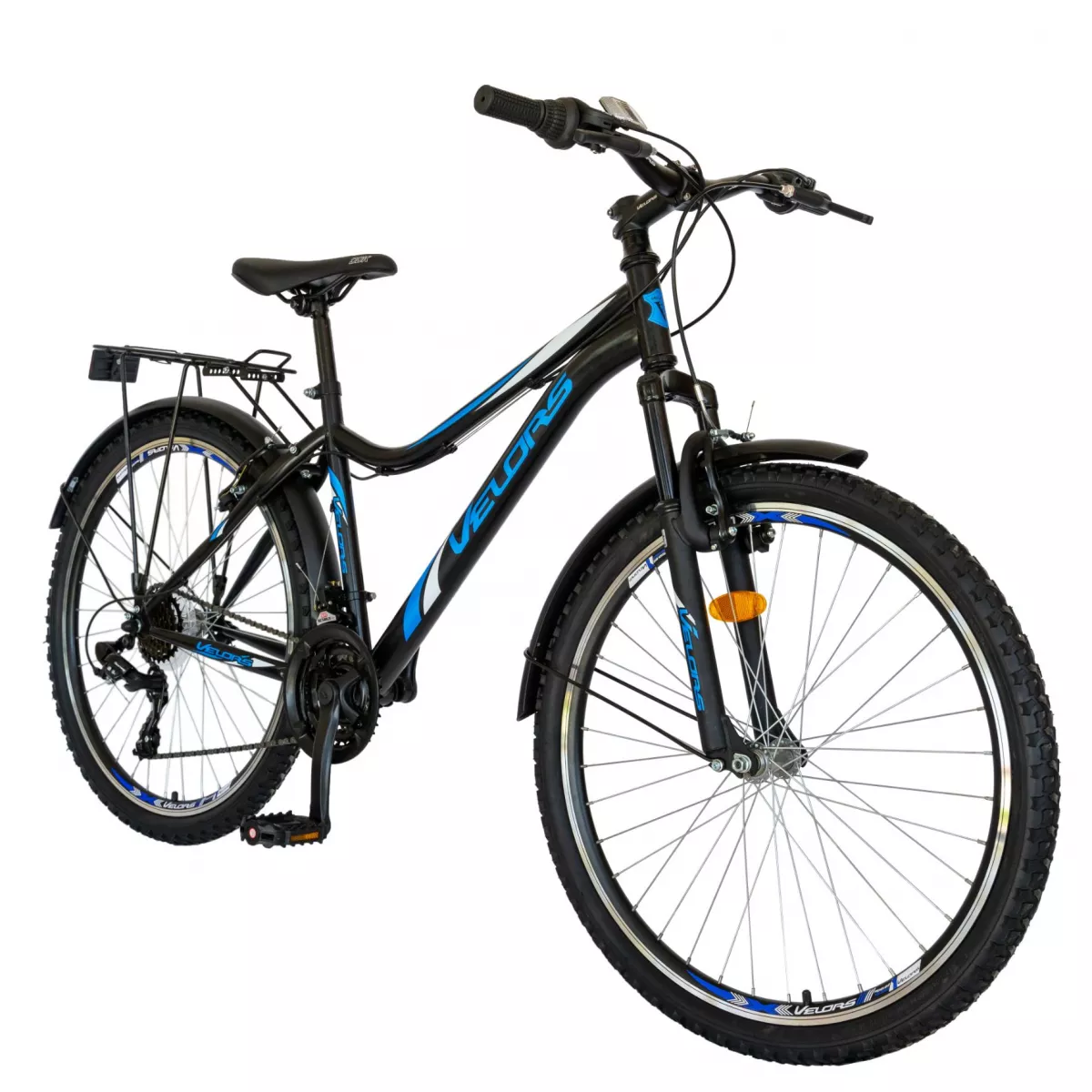 Bicicleta CITY Velors V2633B, roata 26 inch, echipare Shimano, 18 viteze, culoare negru/albastru