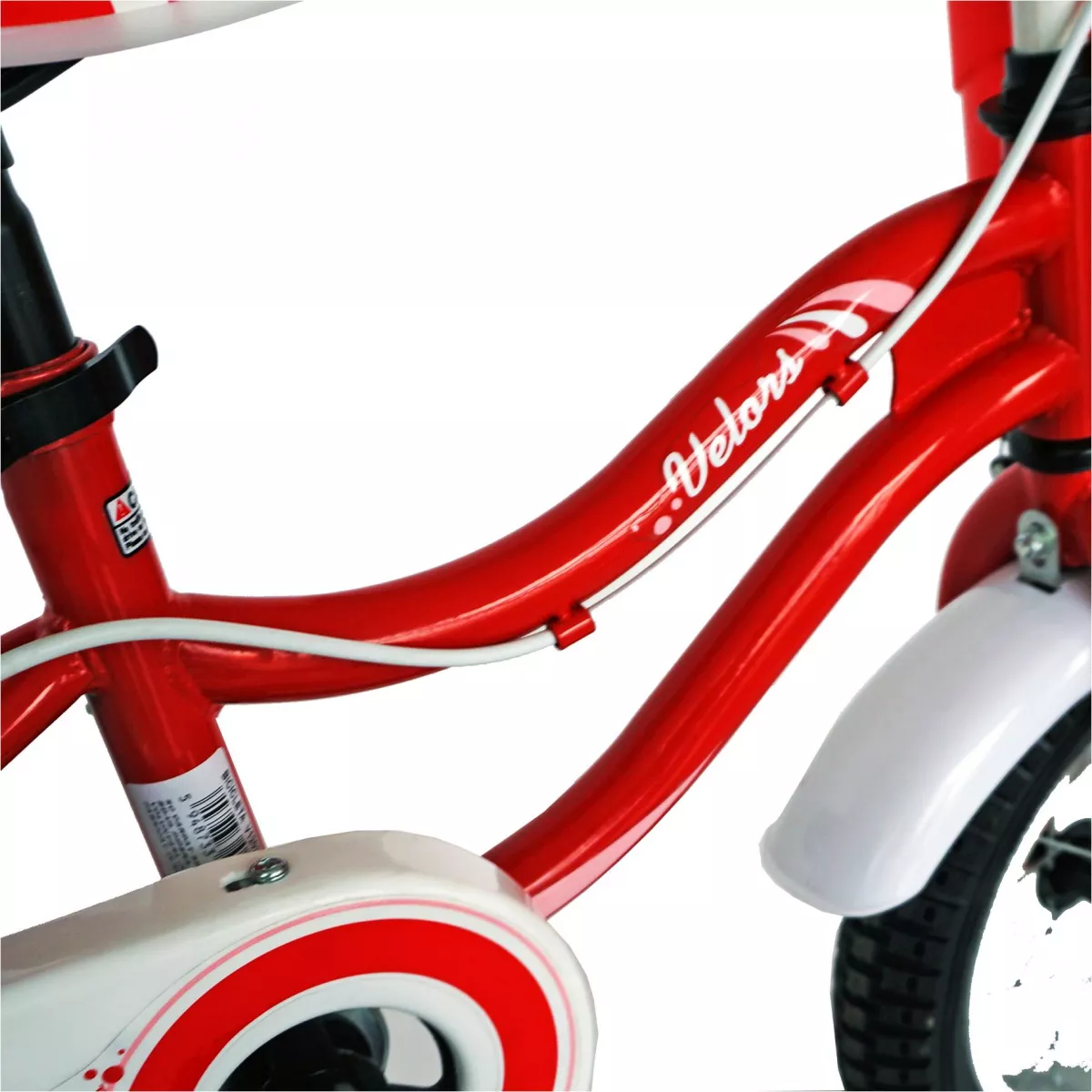 Bicicleta copii 12" VELORS V1202A, cadru otel, culoare rosu/alb, roti ajutatoare, varsta 2-4 ani - RESIGILATA