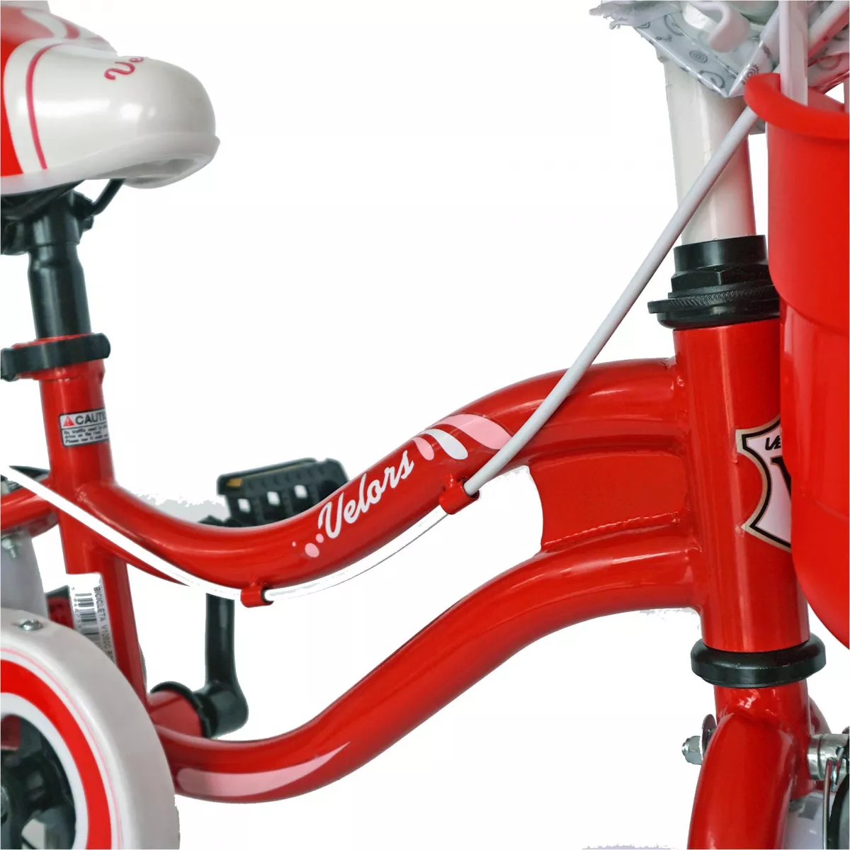 Bicicleta fete VELORS V1402A, roata 14", C-Brake, roti ajutatoare, 3-5 ani, rosu/alb 
