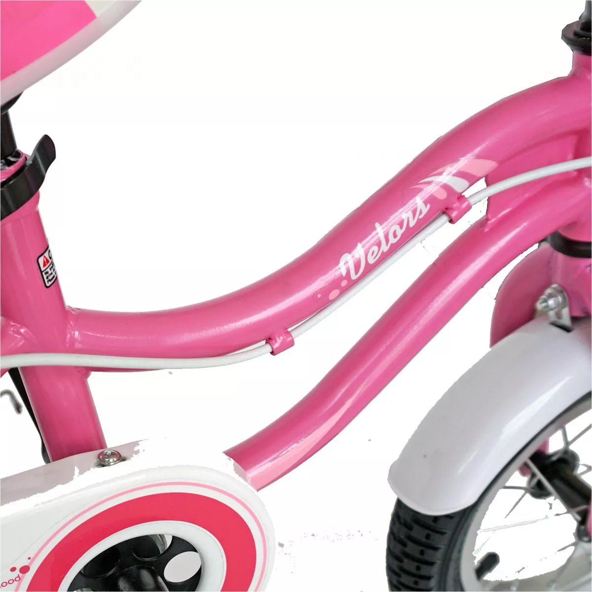 Bicicleta fete VELORS V1402A, roata 14", C-Brake, roti ajutatoare, 3-5 ani, roz/alb 
