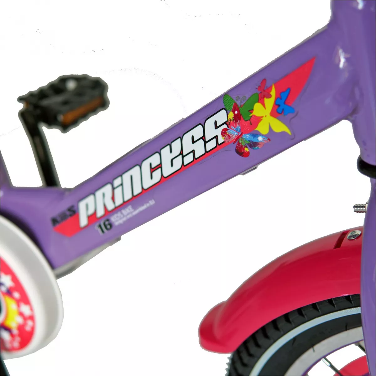 Bicicleta fete CARPAT PRINCESS C1608C, roata 16", V-Brake, roti ajutatoare, 4-6 ani, violet/alb