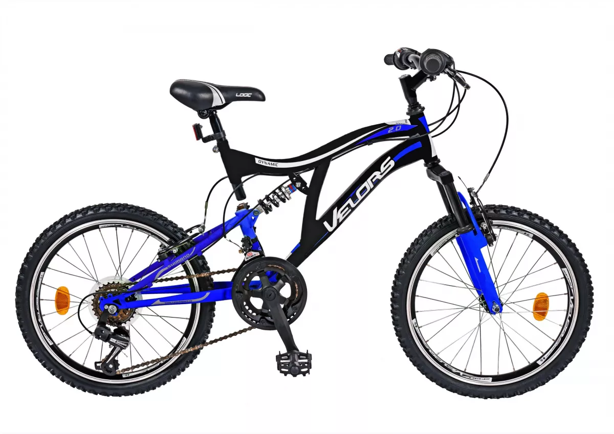 Bicicleta copii MTB-FS  20" VELORS V2069B, cadru otel, culoare negru / albastru, varsta 7-10 ani