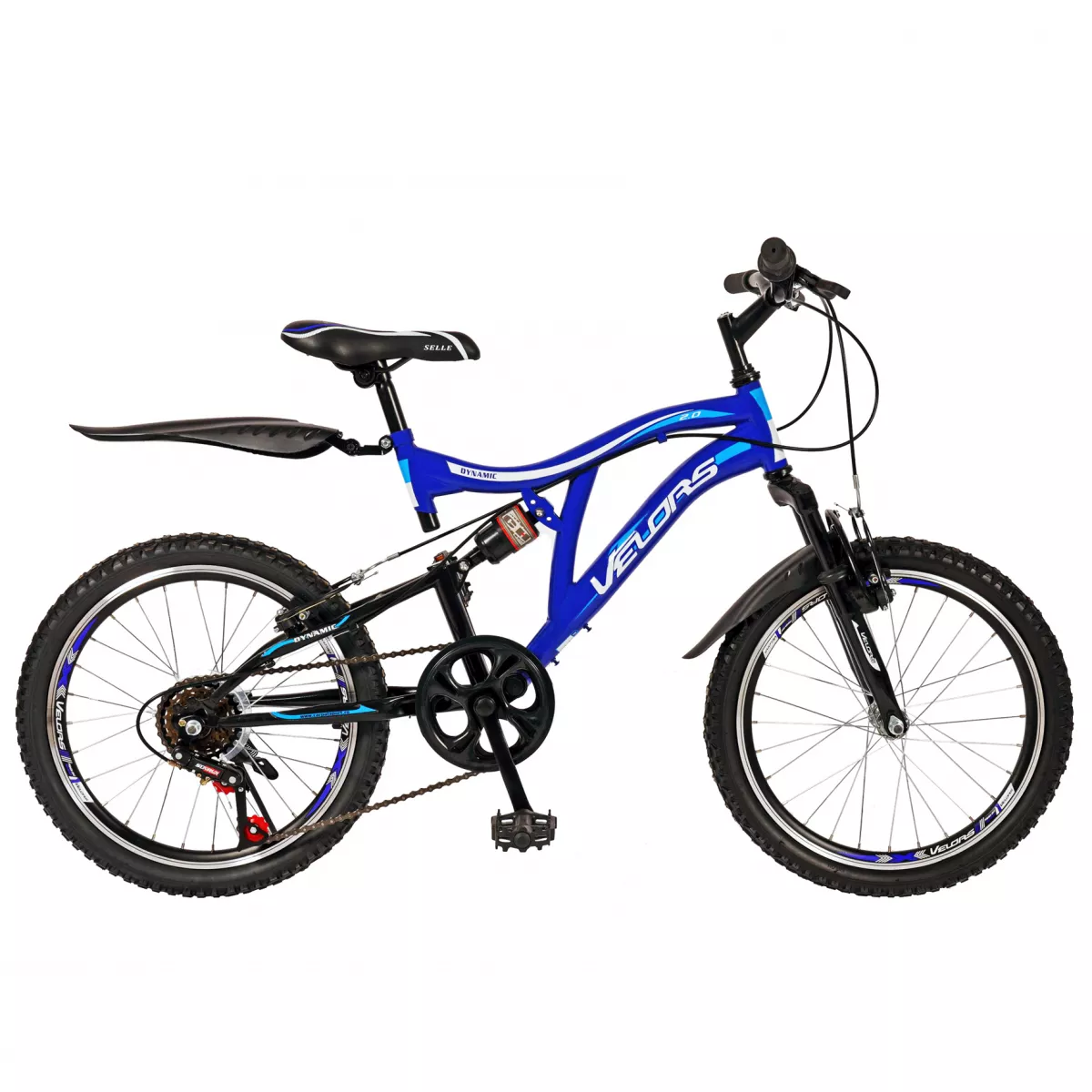 Bicicleta copii MTB-FS  20" VELORS V2059A, cadru otel, 6 viteze, culoare albastru/alb, varsta 7-10 ani - RESIGILATA