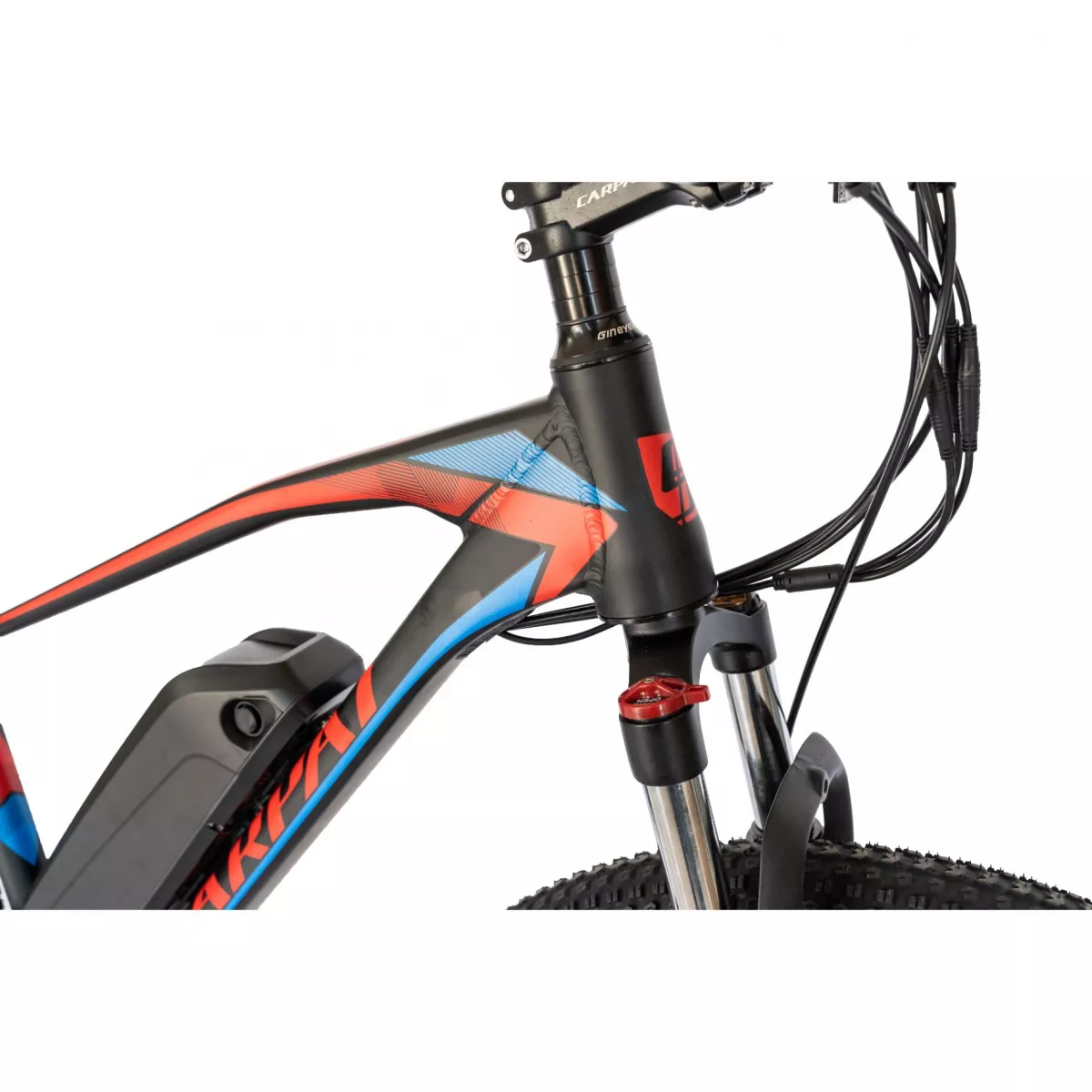 Bicicleta electrica MTB (E-BIKE) CARPAT 27.5" C1009E, cadru aluminiu, frane mecanice disc, transmisie SHIMANO 21 viteze, culoare negru/rosu