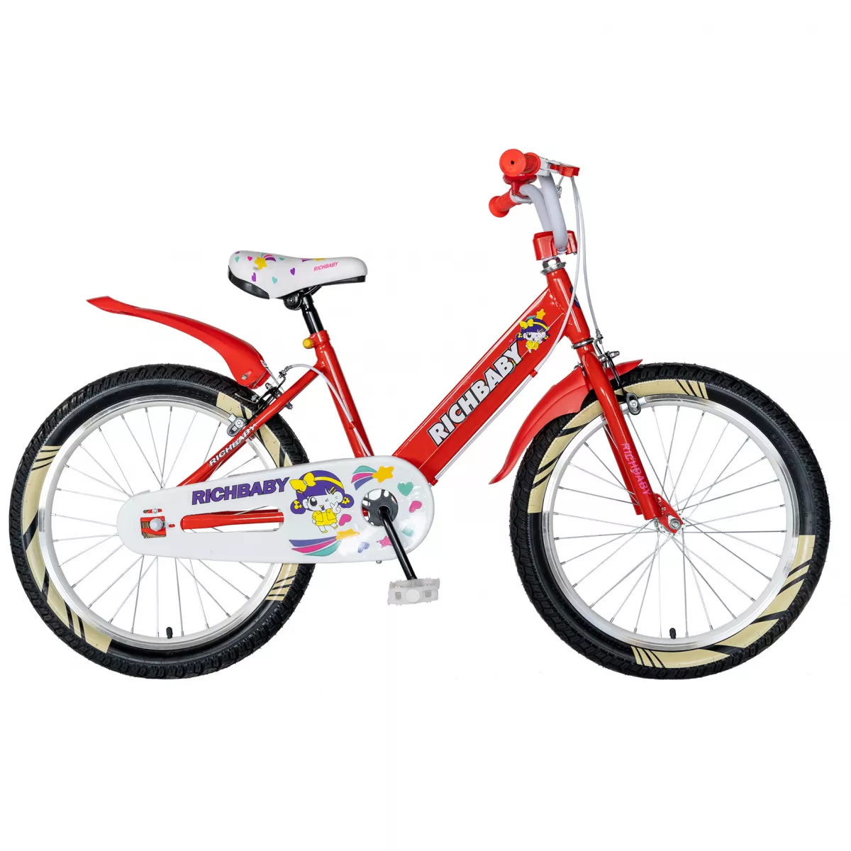 Bicicleta fete 20 inch Rich Baby R2008A, frana C-Brake otel,  culoare rosu/alb, varsta 7-10 ani  