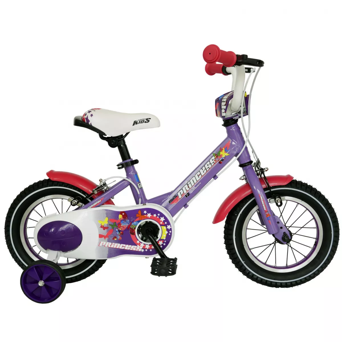 Bicicleta fete CARPAT PRINCESS C1208C, roata 12", roti ajutatoare, 2-4 ani, violet/alb 