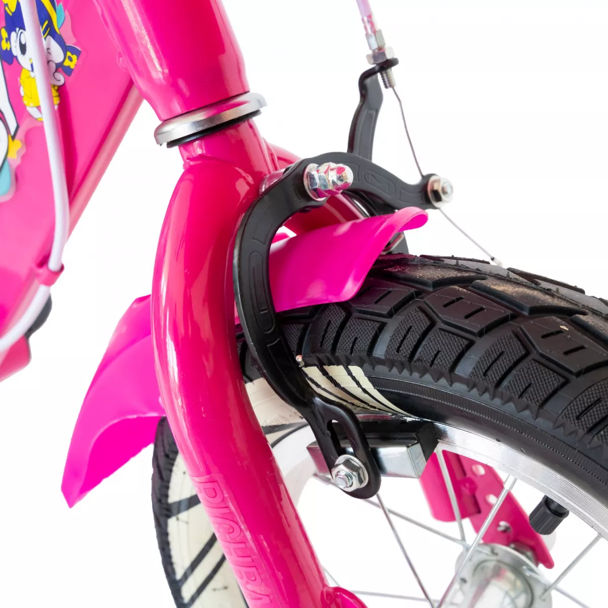 Bicicleta fete Rich Baby R1408A, roata 14", C-Brake, roti ajutatoare cu LED, 3-5 ani, fucsia/alb 