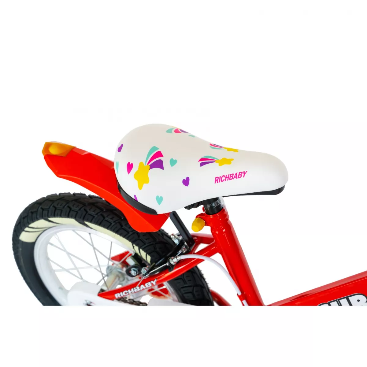 Bicicleta fete Rich Baby R1808A, roata 18", C-Brake otel, roti ajutatoare cu LED, 5-7 ani, rosu/alb 