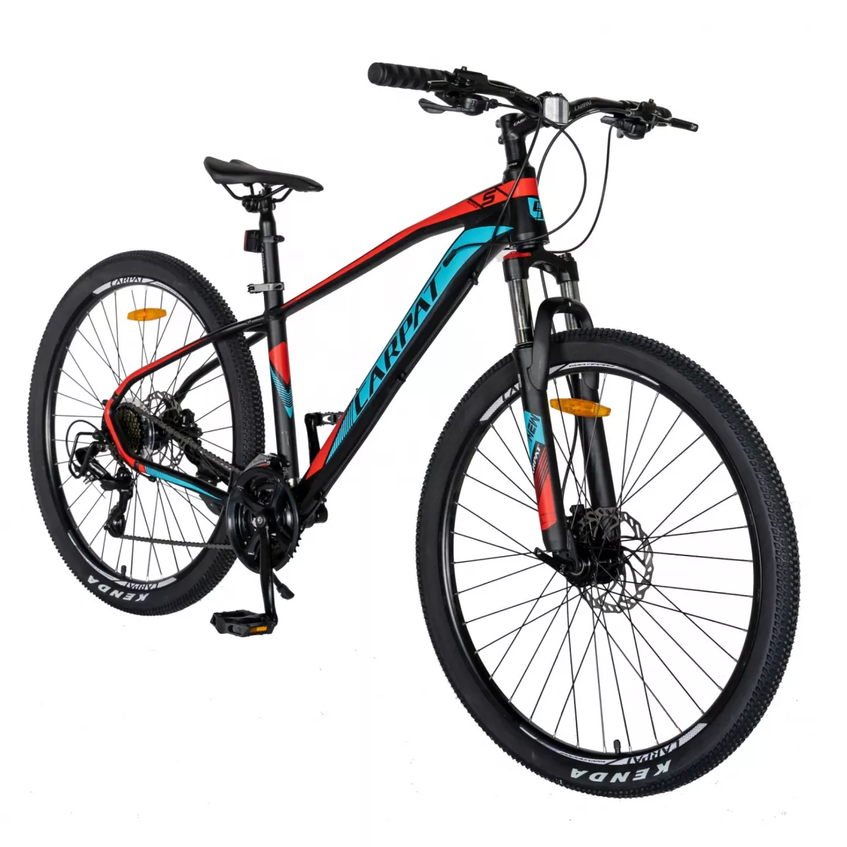 Bicicleta hidraulica MTB-HT CARPAT C2759H, roata 27.5", cadru aluminiu, frane hidraulice disc SHIMANO, 24 viteze, negru/rosu