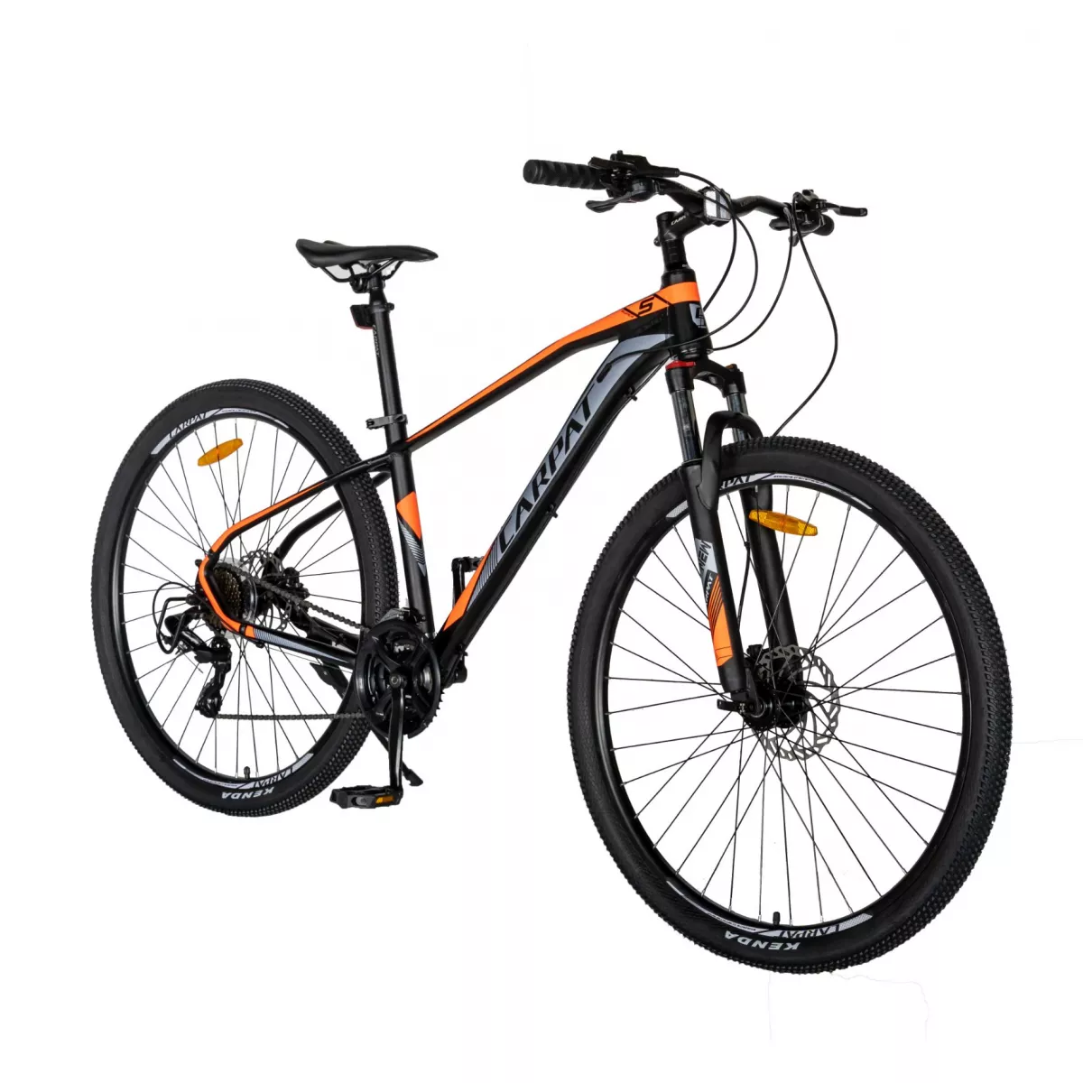 Bicicleta hidraulica MTB-HT CARPAT C2959H, roata 29", cadru aluminiu, frane hidraulice disc SHIMANO, 24 viteze, negru/portocaliu