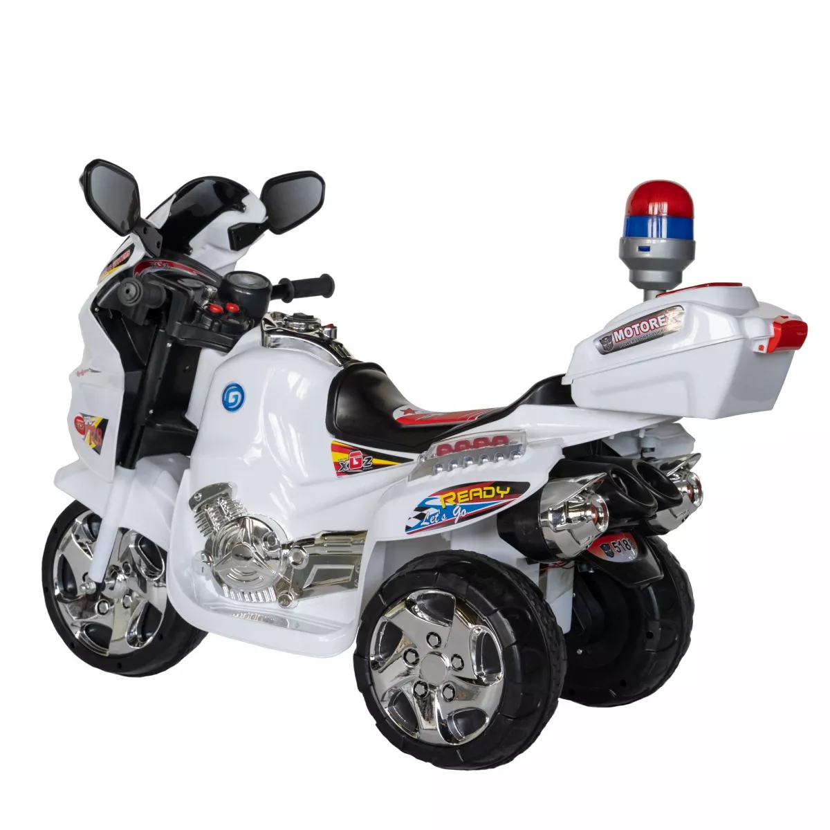 Motocicleta electrica copii cu baterie, muzica si girofar, culoare alb