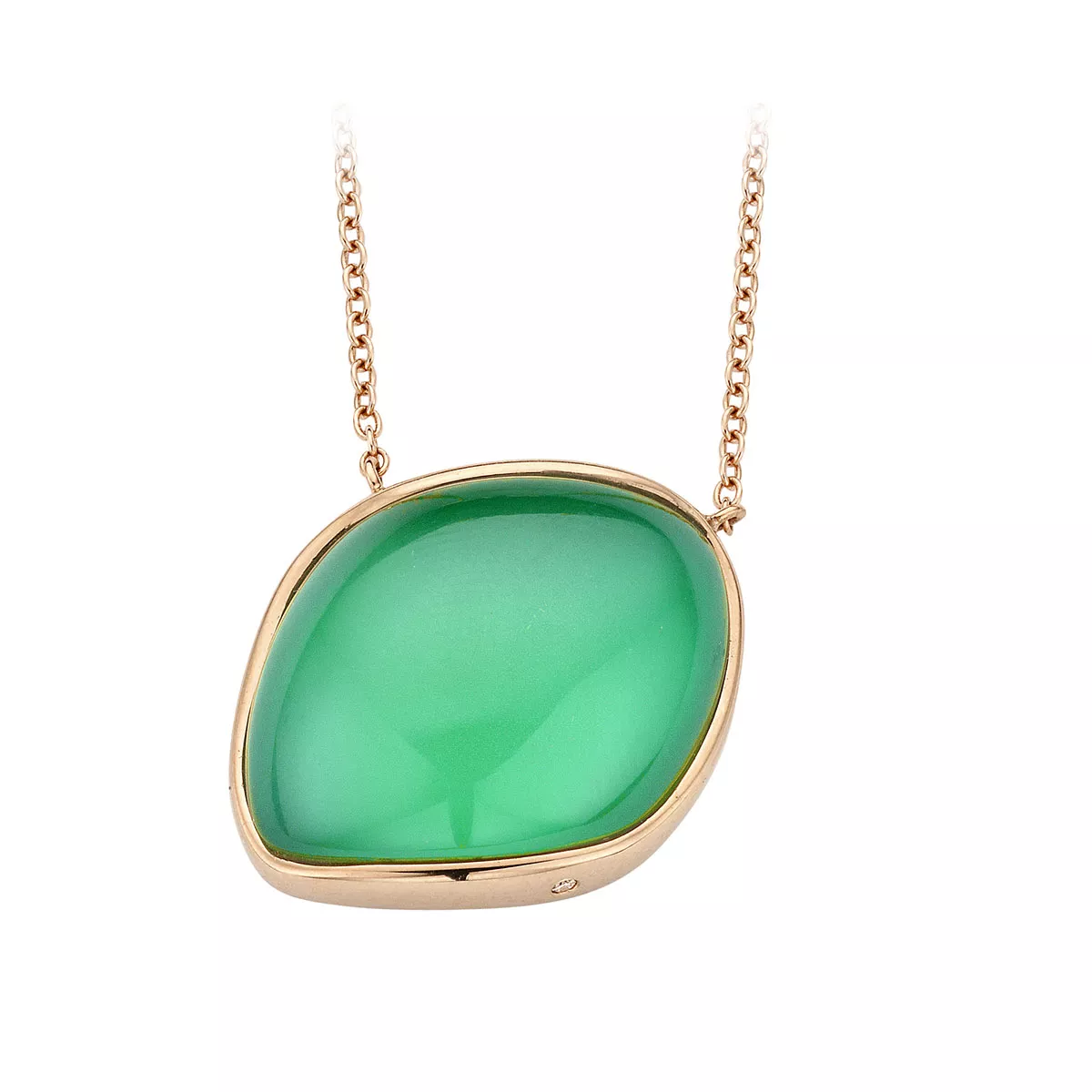 Lant cu pandantiv Bigli cu quartz, agat si diamant, din aur roz de 18K
