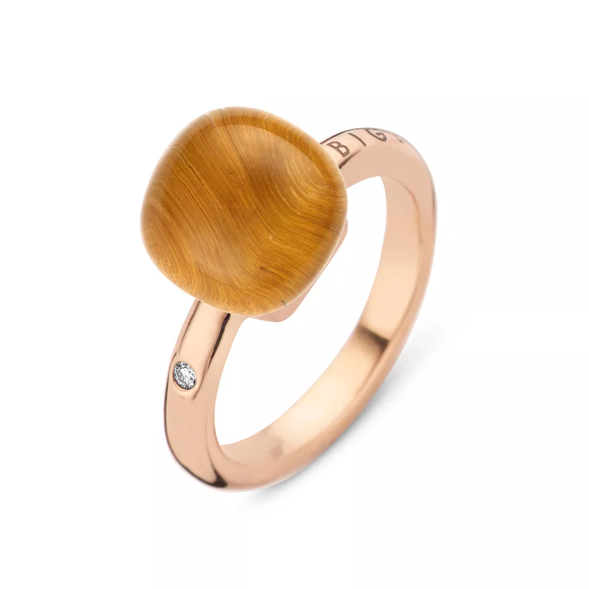 Inel  Bigli cu ochi de tigru, cristal si diamant, din aur roz de 18K