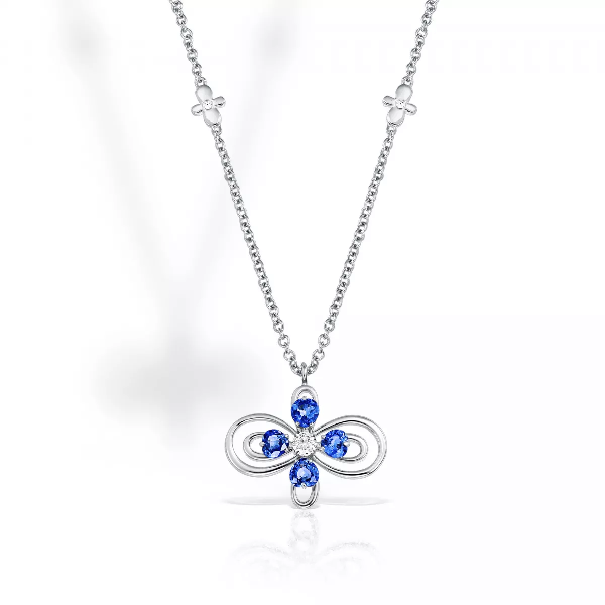 Colier Infinity Love Henri Maillardet cu safire si diamante, din aur alb  de 18K