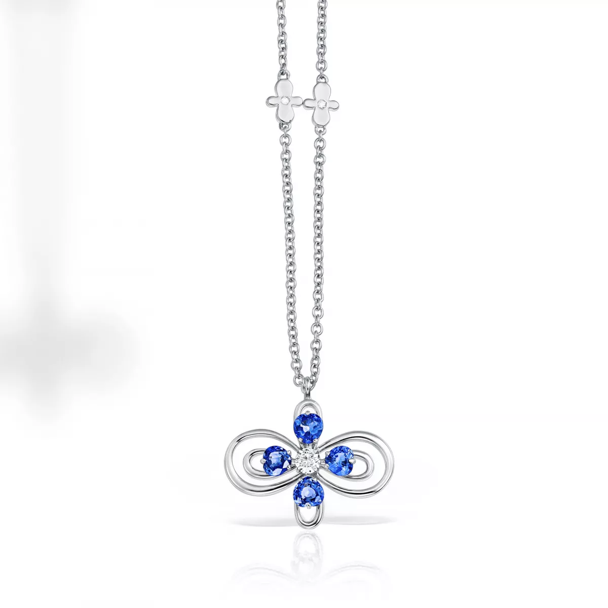 Coliere - Colier Infinity Love Henri Maillardet cu safire si diamante, din aur alb  de 18K, cellini.ro