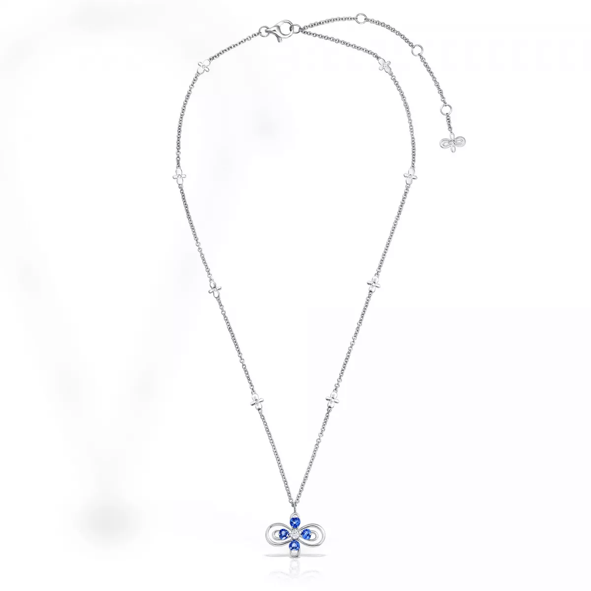 Colier Infinity Love Henri Maillardet cu safire si diamante, din aur alb  de 18K